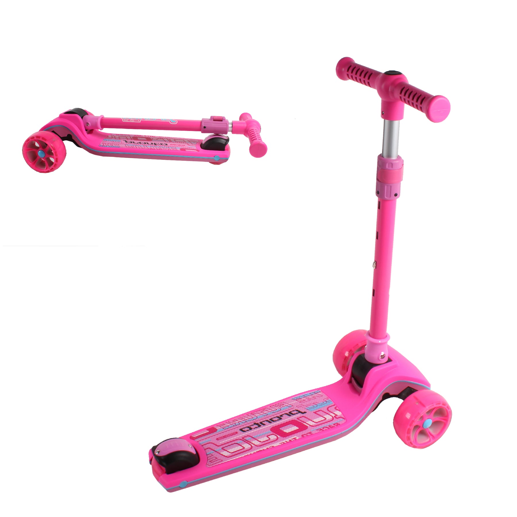 MomnLittle - Patinete plegable de 3 ruedas para niños (rosa/beige/blanco)  con ruedas de luz LED, altura ajustable del manillar para niños y niñas